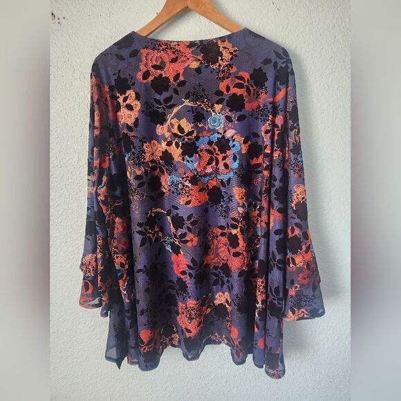 Calessa Embroided Blue and Orange Tunic Top Tunic Blouse - Picture 3 of 8